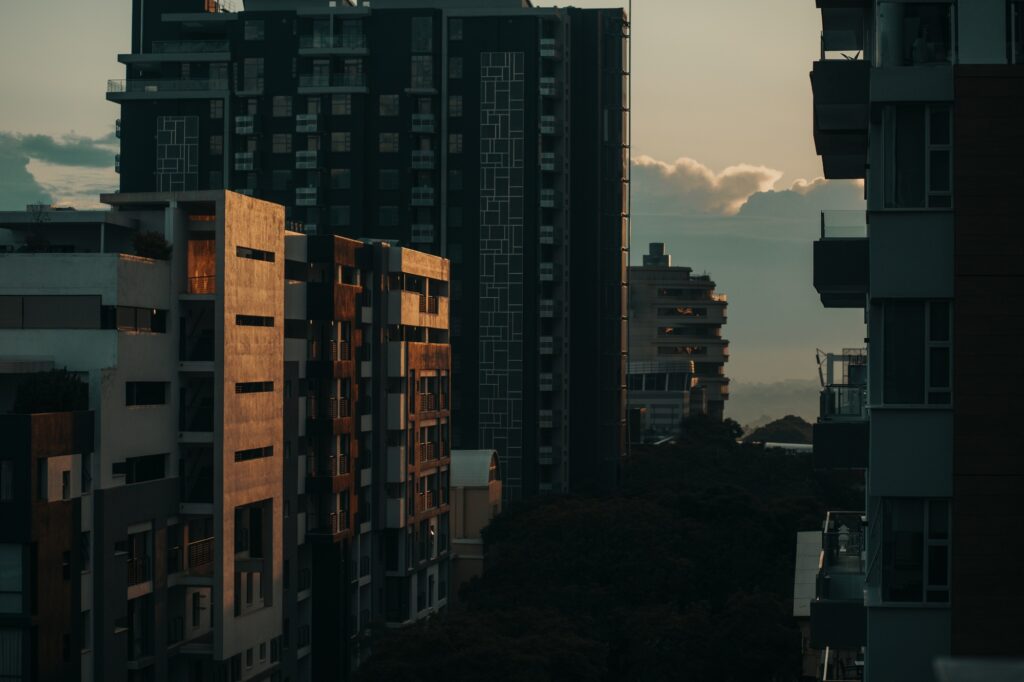 City buildings at dusk